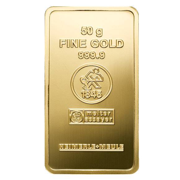 Bild von 50 g Goldbarren - Heimerle + Meule geprägt