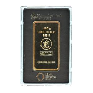 Bild von 100 g Goldbarren - Heimerle + Meule geprägt