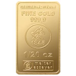 Bild von 1/20 oz Goldbarren Heimerle + Meule geprägt